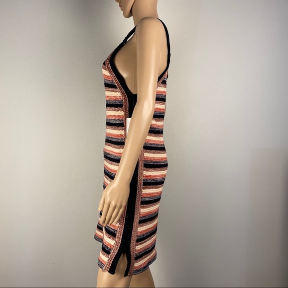 NEW FREE PEOPLE STRIPED CROCHET MINI SWEATER DRESS - Picture 6 of 10